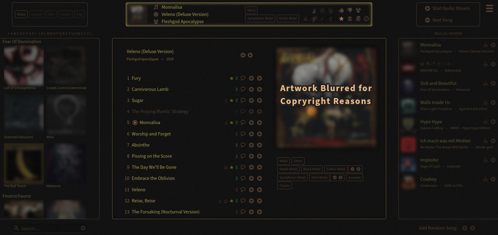 Screenshot showing the MusicDB front-end.